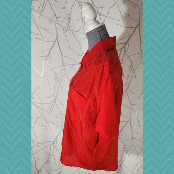 New York Studios VTG Red Silk Button Up Loose Fit Shirt - Picture 3 of 5